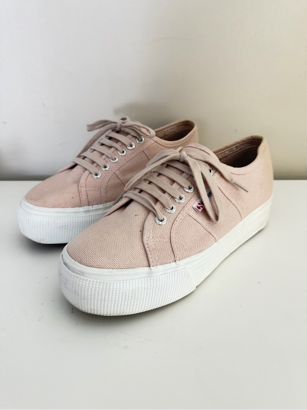 Superga 2750 Platform Pink Canvas And White Sneakers Womens Euro 39.5 US 8.5-9